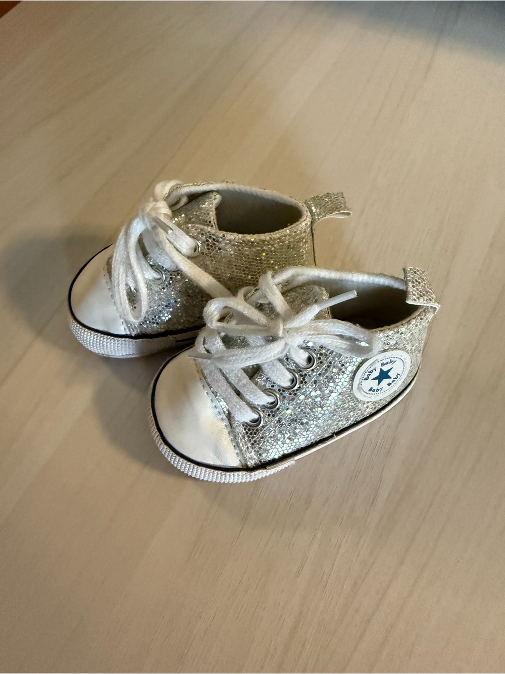 Converse Baby Glitter High-Top Sneakers in Silver and White